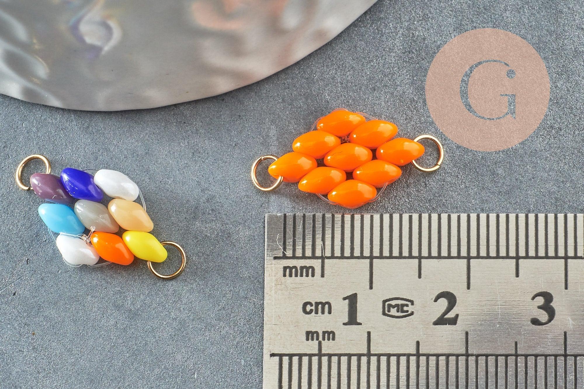 Pendentif connecteur losange perle verre tchèque multicolore acier inoxydable 20mm,pendentif verre pour création bijoux, x1 (G5757)