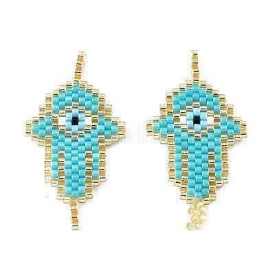 Pendentif connecteur main oeil protecteur rocaille MIYUKI TOHO turquoise or 37mm, x1 (G5725)
