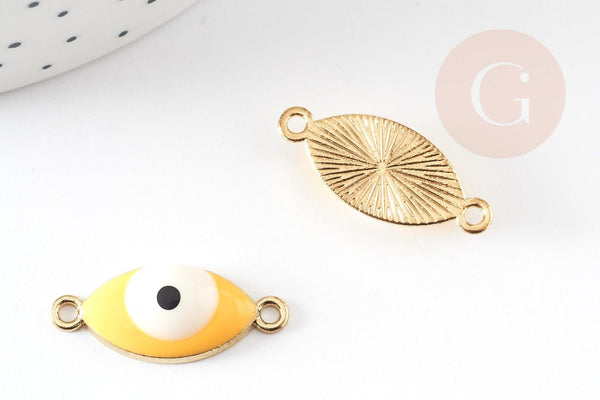 Pendentif connecteur oeil émail jaune,pendentif en laiton doré porte-bonheur contre mauvais oeil 10.5mm, x1 G3930