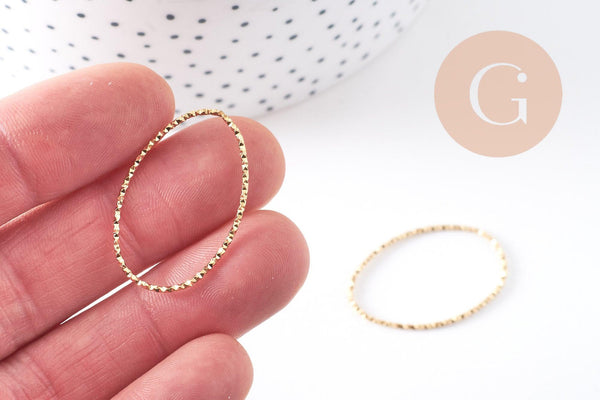 Pendentif connecteur ovale acier 304 inoxydable doré 18K texturé 31mm, x2 (G10408)