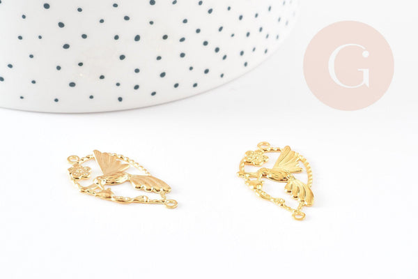 Pendentif connecteur ovale colibri laiton doré 33.5mm, x1 G4036