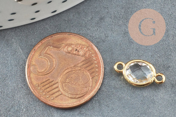 Pendentif connecteur ovale laiton doré Cristal transparent 15mm, x2 (G4095)