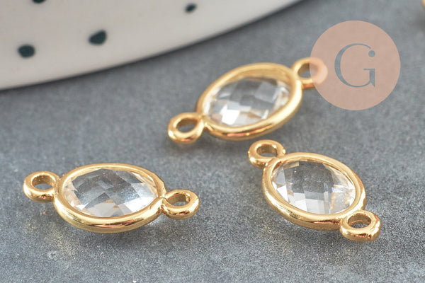 Pendentif connecteur ovale laiton doré Cristal transparent 15mm, x2 (G4095)