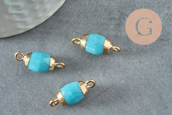 Pendentif connecteur ovale verre bleu fer doré 21mm,création bijou cristal et or, x1 (G4031)