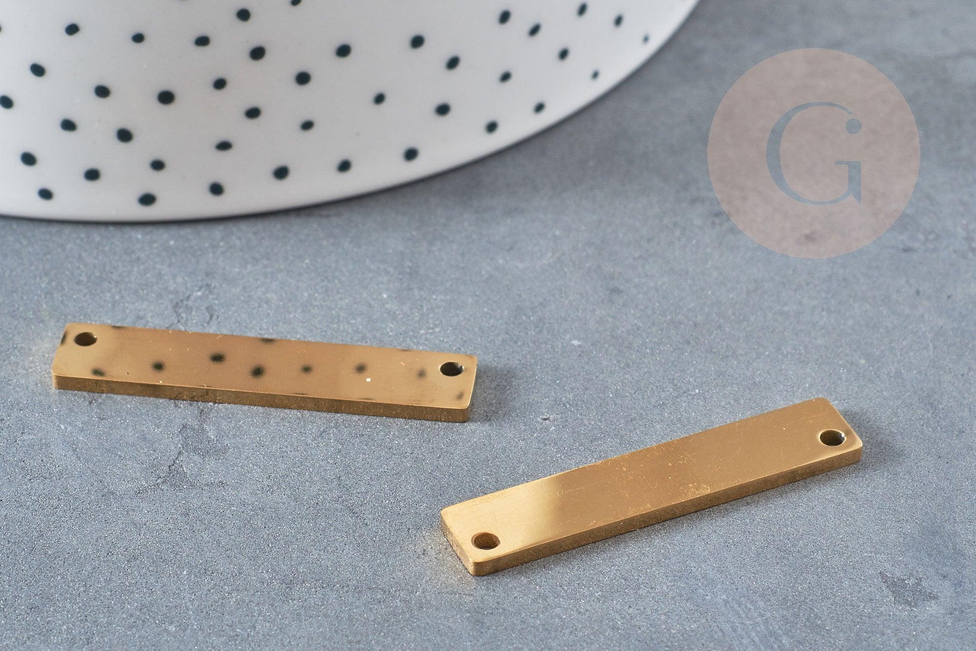 Pendentif connecteur rectangle acier doré 39mm, x1 (G4554)
