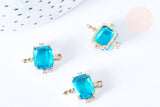 Pendentif connecteur rectangle cristal bleu transparent laiton doré 17.5mm, pendentif création bijoux, x1 (G6723)
