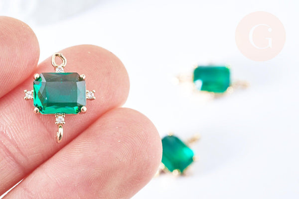 Pendentif connecteur rectangle doré cristal vert transparent facettes 17.5mm,pendentif cristal création bijoux, x1 G6722