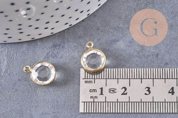 Pendentif connecteur rond laiton brut Cristal transparent,création bijou cristal et or,15mm, x1 G4408