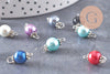 Pendentif connecteur rond verre nacré métal argenté, pendentif argenté verre artisanal, 17x8mm, X10 (G6588)
