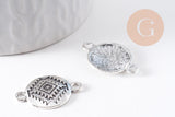 Pendentif connecteur rond zamac platine motif amérindien 26mm, x2 (G10417)