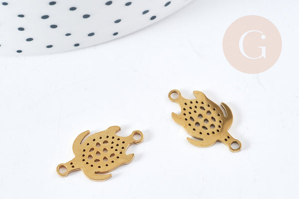 Pendentif connecteur tortue acier 201 doré inoxydable 19.5mm, x1 (G8619)