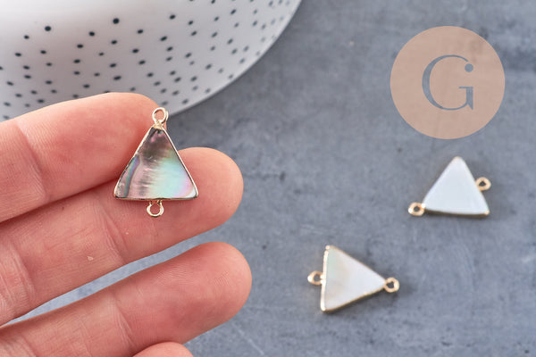 Pendentif connecteur triangle nacre noire naturelle doré 22mm, x1 (G5912)