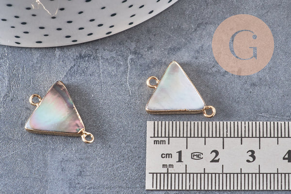 Pendentif connecteur triangle nacre noire naturelle doré 22mm, x1 (G5912)