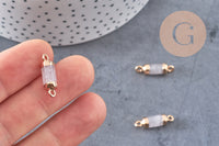 Pendentif connecteur tube cristal de roche naturel fer doré 20mm, pierr naturel, x1 (G0595)