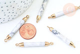 Pendentif connecteur tube howlite doré,pendentif bijoux,tube howlite naturelle,pendentif pierre naturelle,45mm, x1 G5509