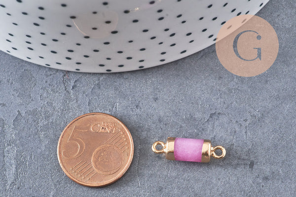 Pendentif connecteur tube jade naturel rose fer doré 20mm, x1 (G0934)