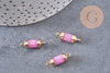 Pendentif connecteur tube jade naturel rose fer doré 20mm, x1 (G0934)