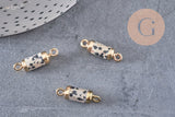 Pendentif connecteur tube jaspe dalmatien doré,tube jaspe,jaspe naturel,20mm, x1 (G1211)