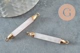 Pendentif connecteur tube quartz rose naturel fer doré 45mm,création bijoux pierre naturelle, x1 G3389