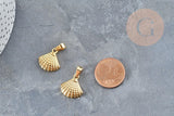 Pendentif coquillage acier 304 doré inoxydable 17.3mm, Pendentif création bijoux sans nickel x1 (G6010)
