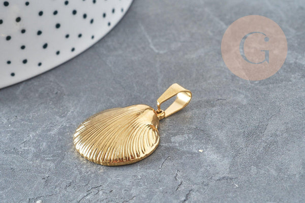 Pendentif coquillage acier 304 doré inoxydable 27mm, x1 (G3280)