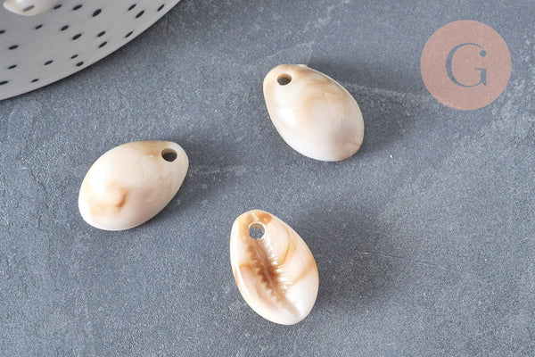 Pendentif coquillage acrylique beige marbré 19mm, perle acrylique,cauri,coquillage bijou,19mm, x10 (G5488)