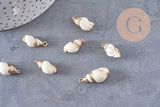 Pendentif coquillage blanc spirale fer doré 20mm, x2 (G0706)