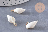 Pendentif coquillage blanc zamac doré 25mm, x2 (G10079)