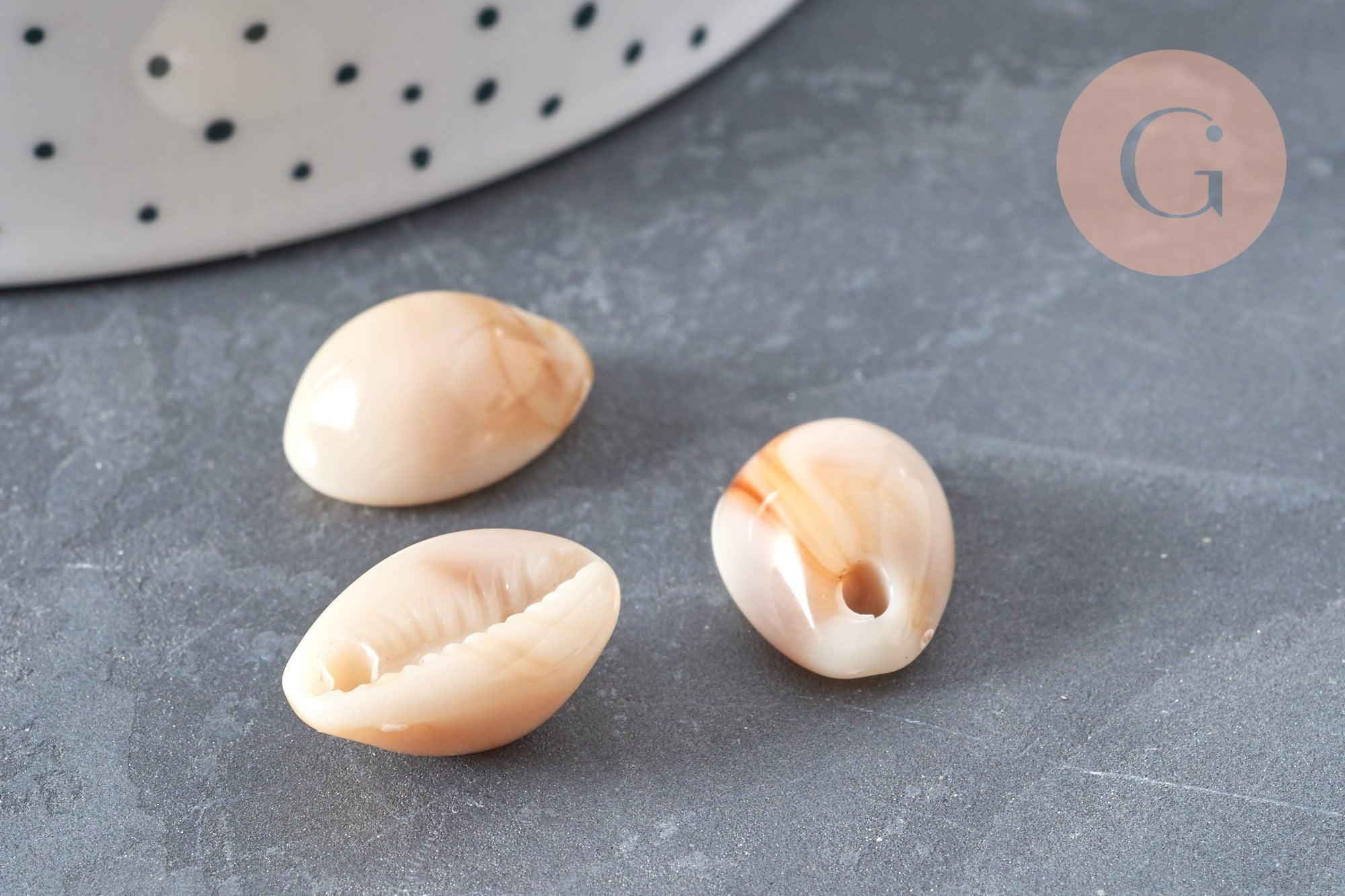Pendentif coquillage cauri acrylique beige marbré 19mm, x10 (G5404)
