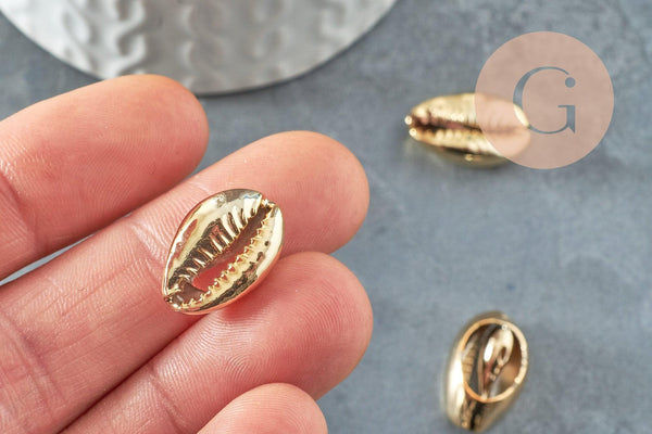 Pendentif coquillage cauri naturel doré clair20mm, x5 (G1121)