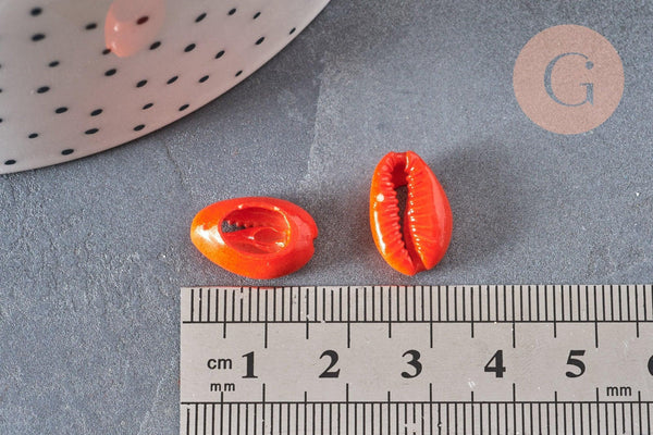Pendentif coquillage cauri naturel orange 15mm, x5 (G2902)