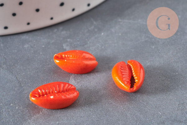 Pendentif coquillage cauri naturel orange 15mm, x5 (G2902)