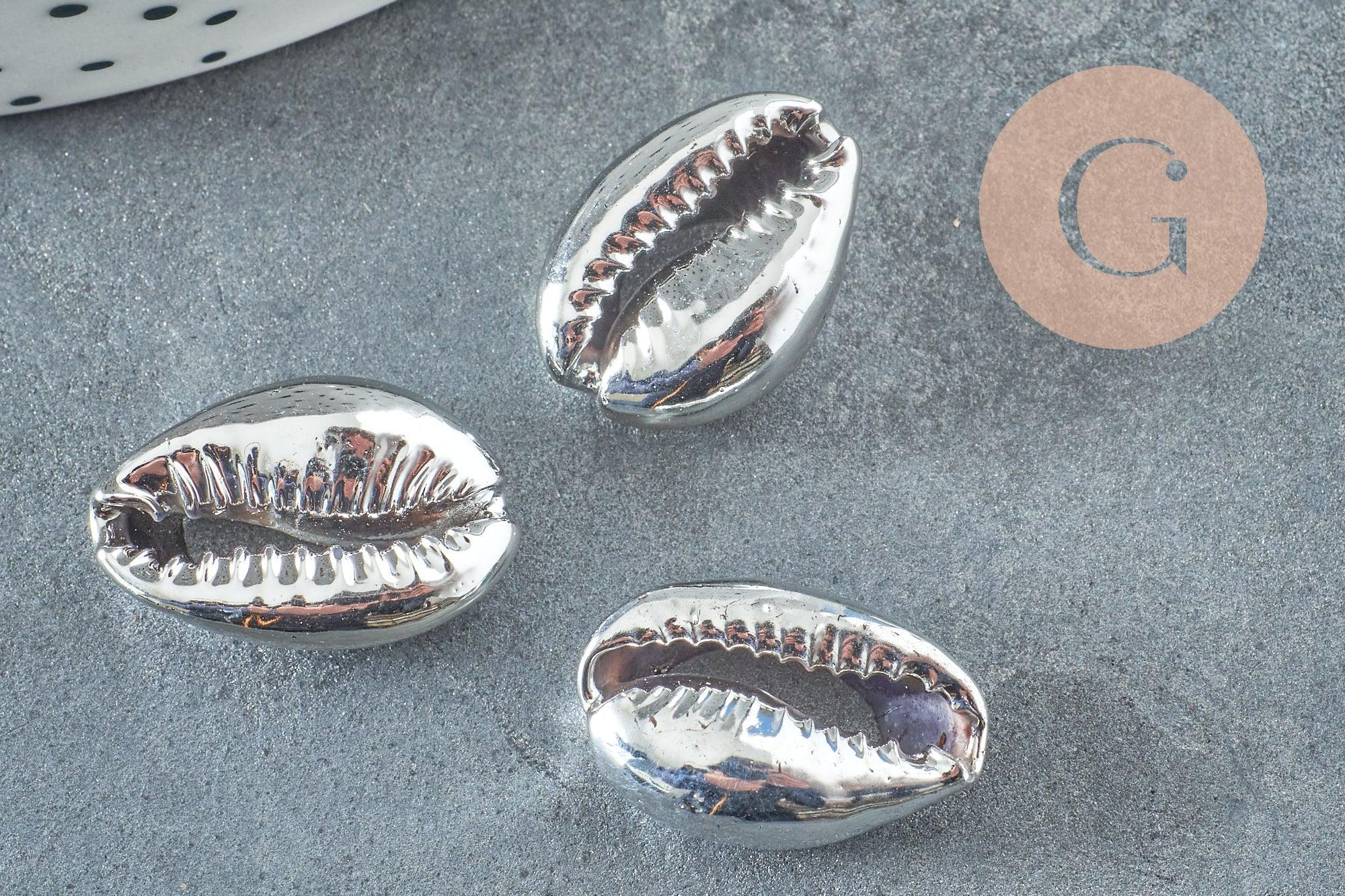 Pendentif coquillage cauris naturel argent 20mm, x5 (G1676)