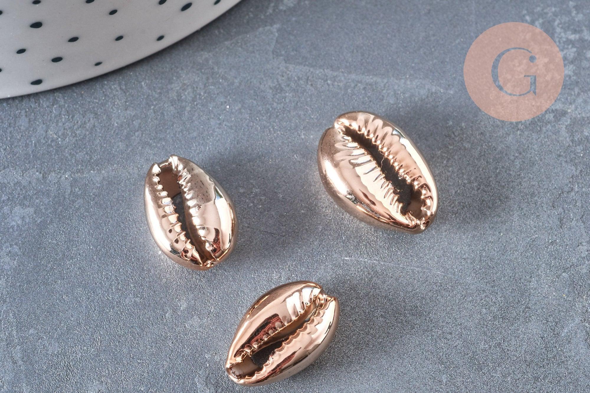 Pendentif coquillage cauris naturels or rose 20mm, x5 (G0158)