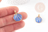 Pendentif coquillage doré bleu 24.5mm, pendentif coquillage pour création bijoux x 2 (G5793)