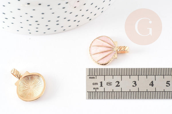 Pendentif coquillage doré rose 24.5mm, pendentif coquillage pour création bijoux x2 (G5794)