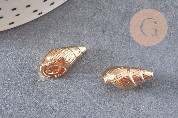 Pendentif coquillage laiton doré 18K 16.5mm, x2 (G3584)
