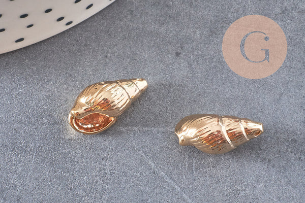 Pendentif coquillage laiton doré 18K 16.5mm, x2 (G3584)