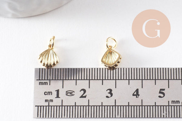 Pendentif coquillage laiton doré 9mm, x2 (G10043)