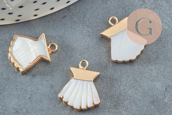 Pendentif coquillage nacre blanche naturelle doré 18mm, x1 (G0643)