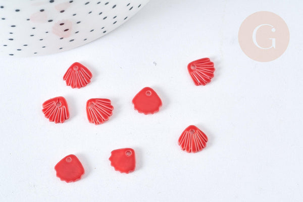 Pendentif coquillage nacre naturelle rouge 10,5mm , coquillage, x5 (G7571)