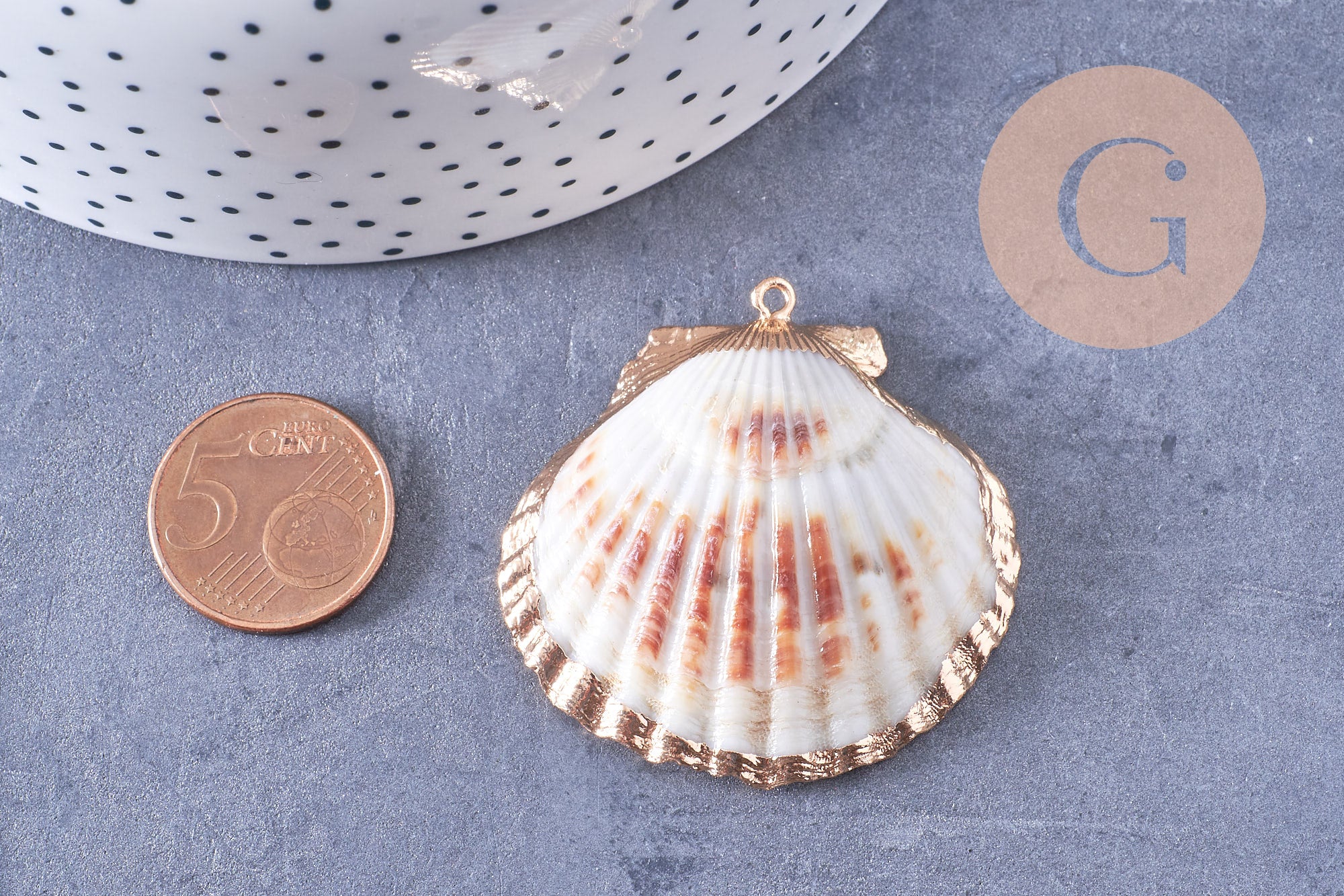 Pendentif coquillage naturel coque doré 40-51mm, x1 (G7163)