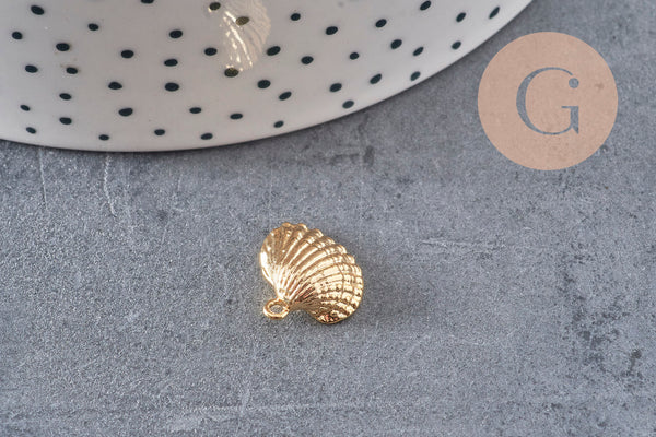 Pendentif coquillage naturel doré 18K 14.5mm x 2 (G0005)