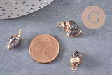 Pendentif coquillage noir spirale fer doré 16-20mm, x2 (G2675)