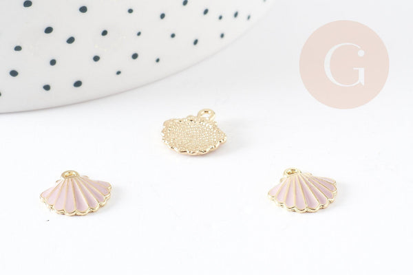 Pendentif coquillage zamac doré 18k rose 13mm, pendentif création bijoux, x1 (G4363)