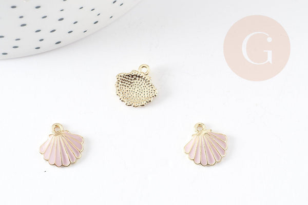 Pendentif coquillage zamac doré 18k rose 13mm, pendentif création bijoux, x1 (G4363)