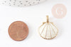 Pendentif coquillage zamac doré blanc 24.5mm, pendentif création bijoux DIY x2 (G7045)