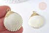 Pendentif coquillage zamac doré patiné blanc 35,5mm, x1 G7439