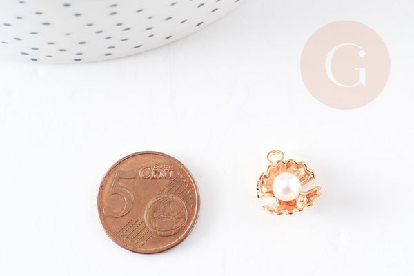 Pendentif coquillage zamac doré perle 15mm, x2 (G0755)