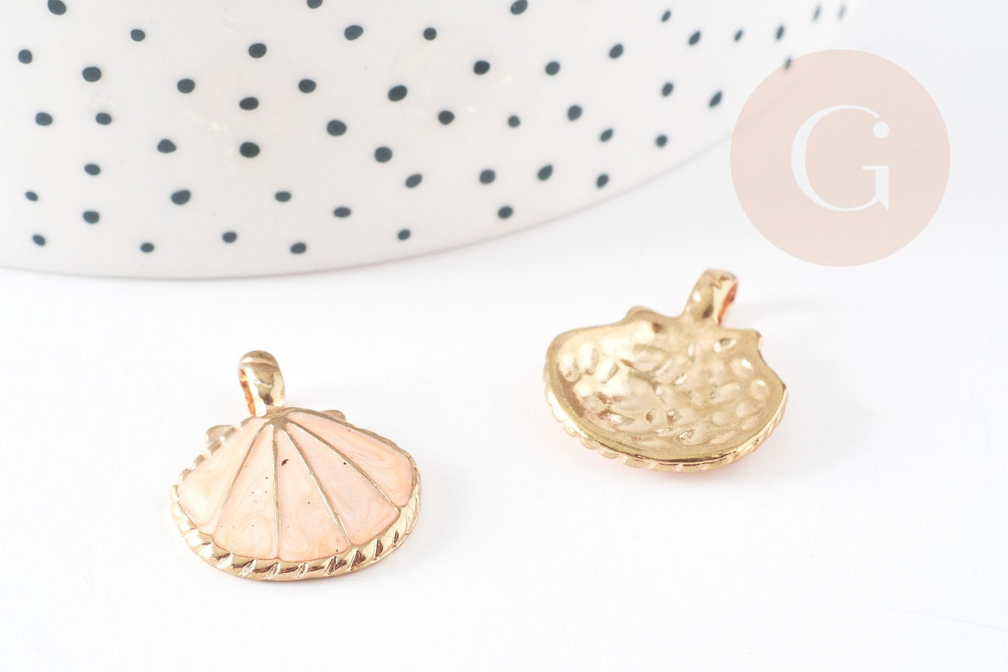 Pendentif coquillage zamac doré rose beige 24.5mm, x2 (G0223)
